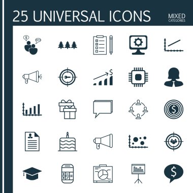 25 evrensel düzenlenebilir simgeler kümesi. Web, mobil ve App tasarım için kullanılabilir. Odak grup, uyarı mektubu, tatil süsleme ve daha fazlası gibi simgeleri içerir.