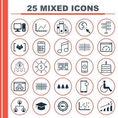 25 evrensel düzenlenebilir simgeler kümesi. Web, mobil ve App tasarım için kullanılabilir. Kütüphane, kare diyagramı ve başarılı yatırım gibi simgeleri içerir.