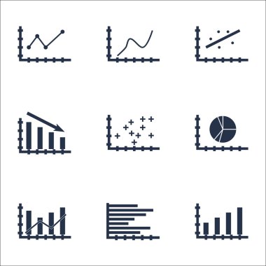 Grafikler, diyagramlar ve istatistik simgeler kümesi. Premium Kalite simgesi derleme. Simgeler, Web, uygulama ve kullanıcı arabirimi tasarımı için kullanılabilir. Vektör çizim, Eps10.