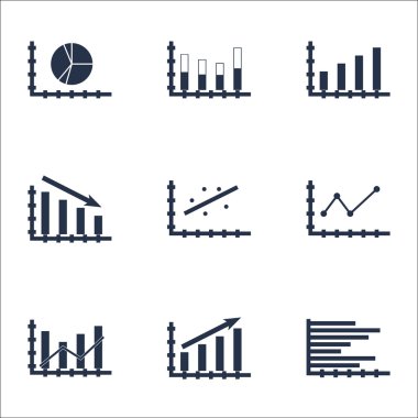 Grafikler, diyagramlar ve istatistik simgeler kümesi. Premium Kalite simgesi derleme. Simgeler, Web, uygulama ve kullanıcı arabirimi tasarımı için kullanılabilir. Vektör çizim, Eps10.