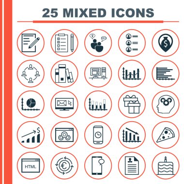 Set Of 25 Universal Editable Icons. Can Be Used For Web, Mobile And App Design. Includes Icons Such As Raise Diagram, Currency Recycle, Messaging And More. clipart