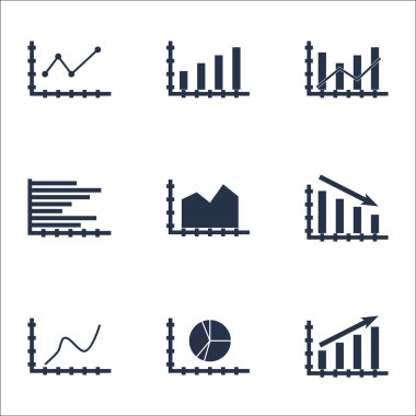 Grafikler, diyagramlar ve istatistik simgeler kümesi. Premium Kalite simgesi derleme. Simgeler, Web, uygulama ve kullanıcı arabirimi tasarımı için kullanılabilir. Vektör çizim, Eps10.