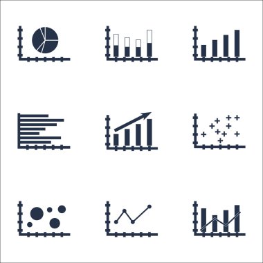 Grafikler, diyagramlar ve istatistik simgeler kümesi. Premium Kalite simgesi derleme. Simgeler, Web, uygulama ve kullanıcı arabirimi tasarımı için kullanılabilir. Vektör çizim, Eps10.