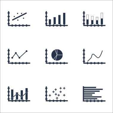 Grafikler, diyagramlar ve istatistik simgeler kümesi. Premium Kalite simgesi derleme. Simgeler, Web, uygulama ve kullanıcı arabirimi tasarımı için kullanılabilir. Vektör çizim, Eps10.