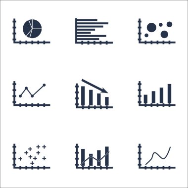 Grafikler, diyagramlar ve istatistik simgeler kümesi. Premium Kalite simgesi derleme. Simgeler, Web, uygulama ve kullanıcı arabirimi tasarımı için kullanılabilir. Vektör çizim, Eps10.