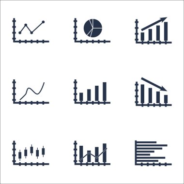 Grafikler, diyagramlar ve istatistik simgeler kümesi. Premium Kalite simgesi derleme. Simgeler, Web, uygulama ve kullanıcı arabirimi tasarımı için kullanılabilir. Vektör çizim, Eps10.