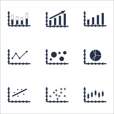 Grafikler, diyagramlar ve istatistik simgeler kümesi. Premium Kalite simgesi derleme. Simgeler, Web, uygulama ve kullanıcı arabirimi tasarımı için kullanılabilir. Vektör çizim, Eps10.