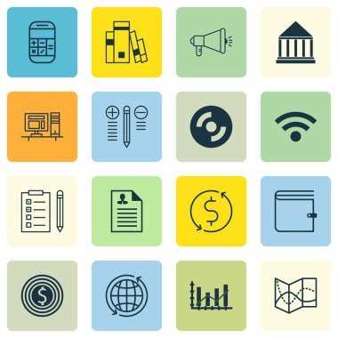 16 evrensel düzenlenebilir simgeler kümesi. Web, mobil ve App tasarım için kullanılabilir. Kütüphane, yükseltme diyagramı, hesaplama ve daha fazlası gibi simgeleri içerir.