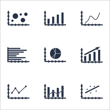 Grafikler, diyagramlar ve istatistik simgeler kümesi. Premium Kalite simgesi derleme. Simgeler, Web, uygulama ve kullanıcı arabirimi tasarımı için kullanılabilir. Vektör çizim, Eps10.