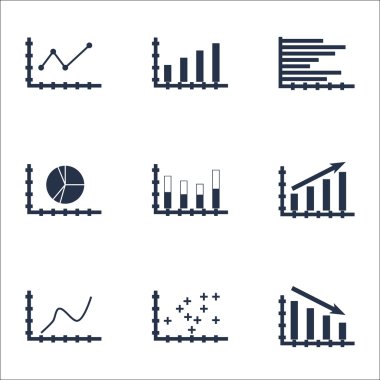 Grafikler, diyagramlar ve istatistik simgeler kümesi. Premium Kalite simgesi derleme. Simgeler, Web, uygulama ve kullanıcı arabirimi tasarımı için kullanılabilir. Vektör çizim, Eps10.