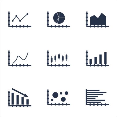 Grafikler, diyagramlar ve istatistik simgeler kümesi. Premium Kalite simgesi derleme. Simgeler, Web, uygulama ve kullanıcı arabirimi tasarımı için kullanılabilir. Vektör çizim, Eps10.