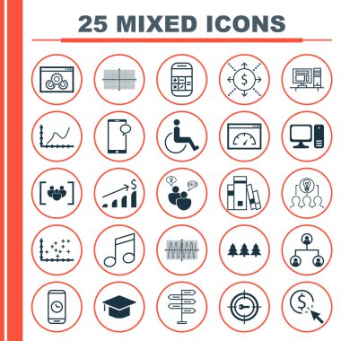 25 evrensel düzenlenebilir simgeler kümesi. Web, mobil ve App tasarım için kullanılabilir. Kütüphane, anahtar kelime Pazarlama, erişilebilirlik ve daha fazlası gibi simgeleri içerir.