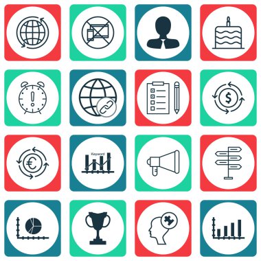 16 evrensel düzenlenebilir simgeler kümesi. Web, mobil ve App tasarım için kullanılabilir. İnsan zihni, uyarı mektubu, para geri dönüşüm ve daha fazlası gibi simgeleri içerir.