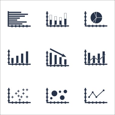 Grafikler, diyagramlar ve istatistik simgeler kümesi. Premium Kalite simgesi derleme. Simgeler, Web, uygulama ve kullanıcı arabirimi tasarımı için kullanılabilir. Vektör çizim, Eps10.