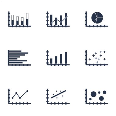 Grafikler, diyagramlar ve istatistik simgeler kümesi. Premium Kalite simgesi derleme. Simgeler, Web, uygulama ve kullanıcı arabirimi tasarımı için kullanılabilir. Vektör çizim, Eps10.