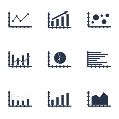 Grafikler, diyagramlar ve istatistik simgeler kümesi. Premium Kalite simgesi derleme. Simgeler, Web, uygulama ve kullanıcı arabirimi tasarımı için kullanılabilir. Vektör çizim, Eps10.