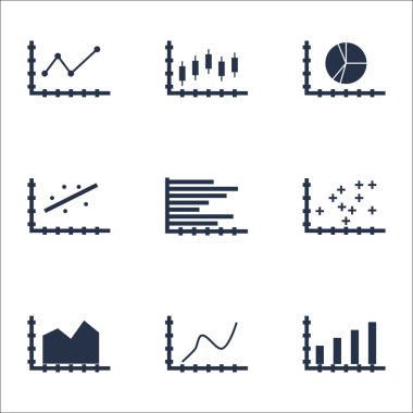 Grafikler, diyagramlar ve istatistik simgeler kümesi. Premium Kalite simgesi derleme. Simgeler, Web, uygulama ve kullanıcı arabirimi tasarımı için kullanılabilir. Vektör çizim, Eps10.