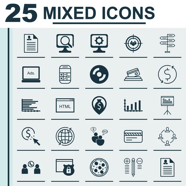 Set Of 25 Universal Editable Icons. Can Be Used For Web, Mobile And App Design. Includes Icons Such As Money Navigation, Security, Phone Conference And More. — Stock Vector