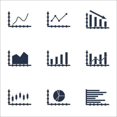 Grafikler, diyagramlar ve istatistik simgeler kümesi. Premium Kalite simgesi derleme. Simgeler, Web, uygulama ve kullanıcı arabirimi tasarımı için kullanılabilir. Vektör çizim, Eps10.
