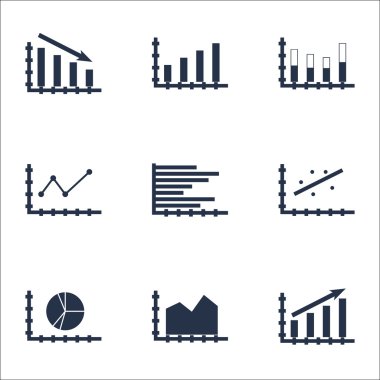 Grafikler, diyagramlar ve istatistik simgeler kümesi. Premium Kalite simgesi derleme. Simgeler, Web, uygulama ve kullanıcı arabirimi tasarımı için kullanılabilir. Vektör çizim, Eps10.
