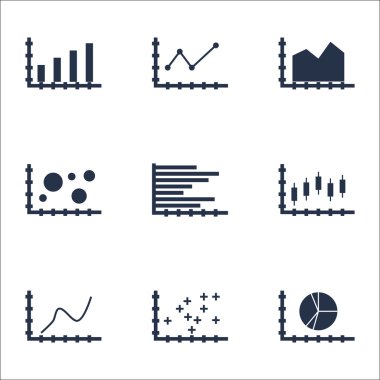 Grafikler, diyagramlar ve istatistik simgeler kümesi. Premium Kalite simgesi derleme. Simgeler, Web, uygulama ve kullanıcı arabirimi tasarımı için kullanılabilir. Vektör çizim, Eps10.