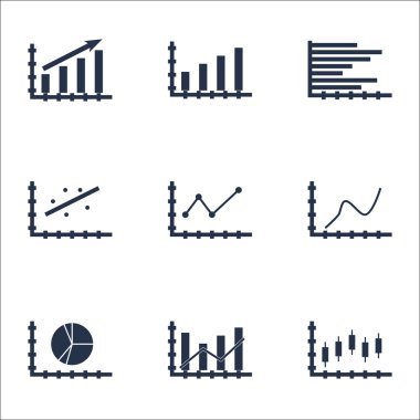 Grafikler, diyagramlar ve istatistik simgeler kümesi. Premium Kalite simgesi derleme. Simgeler, Web, uygulama ve kullanıcı arabirimi tasarımı için kullanılabilir. Vektör çizim, Eps10.