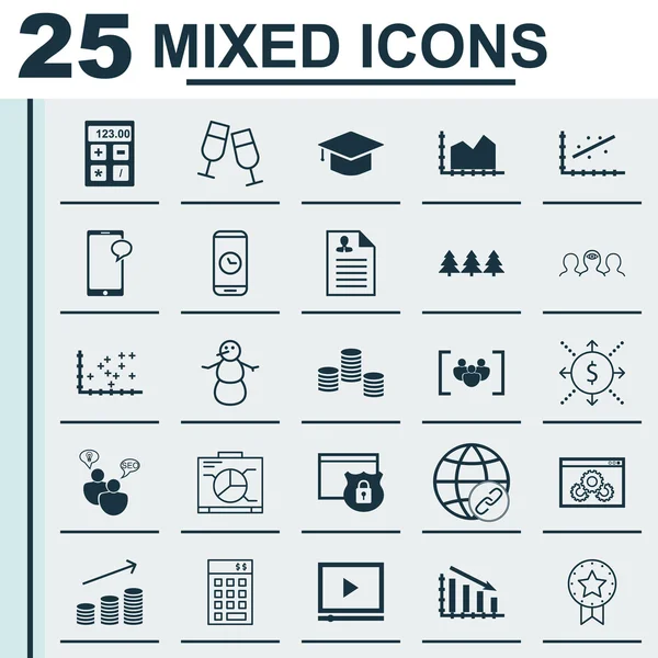 25 evrensel düzenlenebilir simgeler kümesi. Web, mobil ve App tasarım için kullanılabilir. Mezuniyet, yatırım, paralar büyüme ve daha fazlası gibi simgeleri içerir.