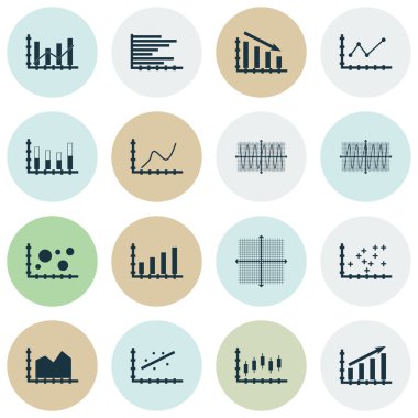 Grafikler, diyagramlar ve istatistik simgeler kümesi. Premium Kalite simgesi derleme. Simgeler, Web, uygulama ve kullanıcı arabirimi tasarımı için kullanılabilir. Vektör çizim, Eps10.