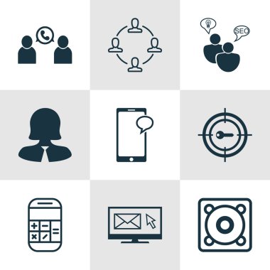 9 evrensel düzenlenebilir simgeler kümesi. Web, mobil ve App tasarım için kullanılabilir. Bülten, müzik, hesaplama ve daha fazlası gibi simgeleri içerir.