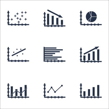 Grafikler, diyagramlar ve istatistik simgeler kümesi. Premium Kalite simgesi derleme. Simgeler, Web, uygulama ve kullanıcı arabirimi tasarımı için kullanılabilir. Vektör çizim, Eps10.