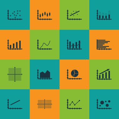 Grafikler, diyagramlar ve istatistik simgeler kümesi. Premium Kalite simgesi derleme. Simgeler, Web, uygulama ve kullanıcı arabirimi tasarımı için kullanılabilir. Vektör çizim, Eps10.