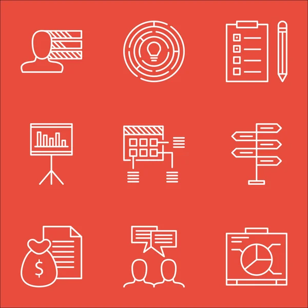 Conjunto de iconos de gestión de proyectos a bordo, recordatorio y temas de programación. Ilustración vectorial editable. Incluye habilidades, presentación y reunión de iconos vectoriales . — Vector de stock