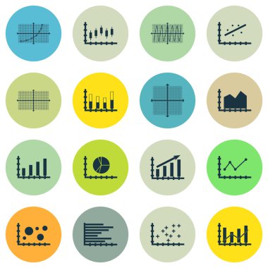 Grafikler, diyagramlar ve istatistik simgeler kümesi. Premium Kalite simgesi derleme. Simgeler, Web, uygulama ve kullanıcı arabirimi tasarımı için kullanılabilir. Vektör çizim, Eps10.