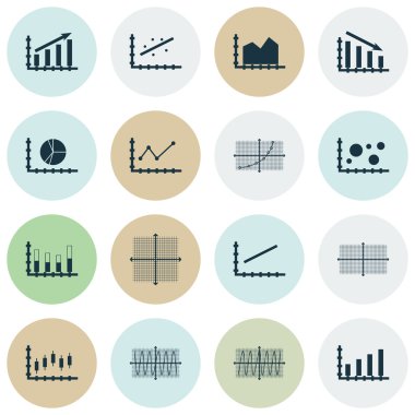 Grafikler, diyagramlar ve istatistik simgeler kümesi. Premium Kalite simgesi derleme. Simgeler, Web, uygulama ve kullanıcı arabirimi tasarımı için kullanılabilir. Vektör çizim, Eps10.
