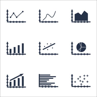 Grafikler, diyagramlar ve istatistik simgeler kümesi. Premium Kalite simgesi derleme. Simgeler, Web, uygulama ve kullanıcı arabirimi tasarımı için kullanılabilir. Vektör çizim, Eps10.
