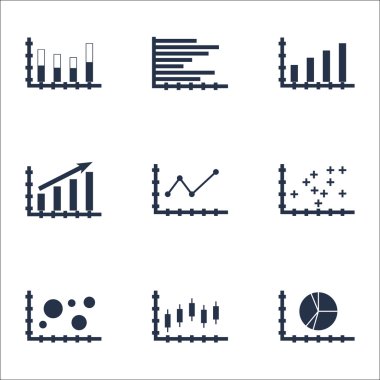 Grafikler, diyagramlar ve istatistik simgeler kümesi. Premium Kalite simgesi derleme. Simgeler, Web, uygulama ve kullanıcı arabirimi tasarımı için kullanılabilir. Vektör çizim, Eps10.