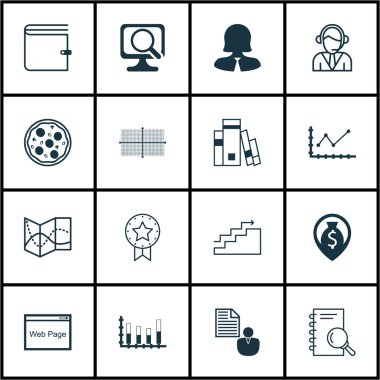 16 evrensel düzenlenebilir simgeler kümesi. Web, mobil ve App tasarım için kullanılabilir. Web sitesi, analiz, yol haritası ve daha fazlası gibi simgeleri içerir.