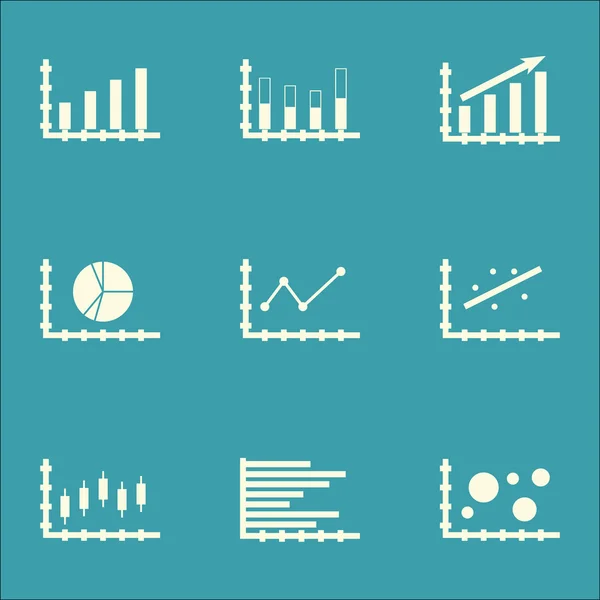 Grafikonok, diagramok és statisztikák ikonok beállítása. Prémium minőségű szimbólum gyűjtemény. Ikonok lehet használni a Web-, alkalmazás- és Ui Design. Vektoros illusztráció, Eps10. — Stock Vector