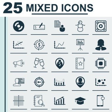 25 evrensel düzenlenebilir simgeler kümesi. Web, mobil ve App tasarım için kullanılabilir. Kış, Chip, boş Cd ve daha fazlası gibi simgeleri içerir.