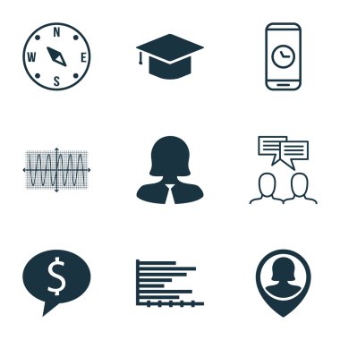 9 evrensel düzenlenebilir simgeler kümesi. Web, mobil ve App tasarım için kullanılabilir. Tartışma, iş kadını, çubuk grafik ve daha fazlası gibi simgeleri içerir.