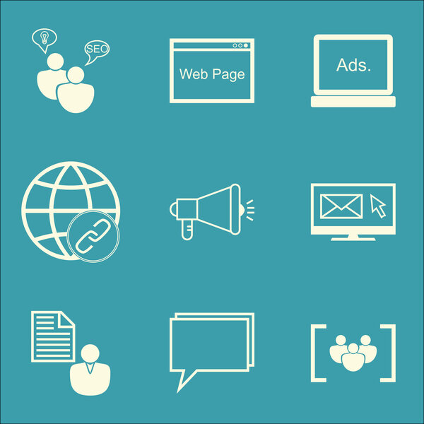 Set Of SEO Icons On Digital Media, Questionnaire And Media Campaign Topics. Editable Vector Illustration. Includes Matching, SEO And Target Vector Icons.