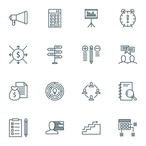 Conjunto de 16 iconos editables universales. Puede ser utilizado para el diseño web, móvil y de aplicaciones. Incluye iconos como oportunidad, informe, presentación y más . — Vector de stock