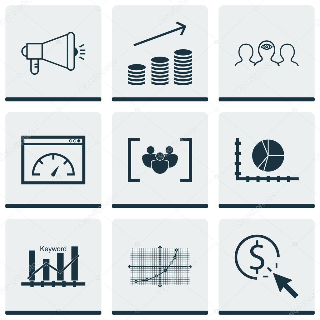 Set Of 9 Universal Editable Icons. Can Be Used For Web, Mobile And App Design. Includes Icons Such As PPC, Questionnaire, Coins Growth And More.