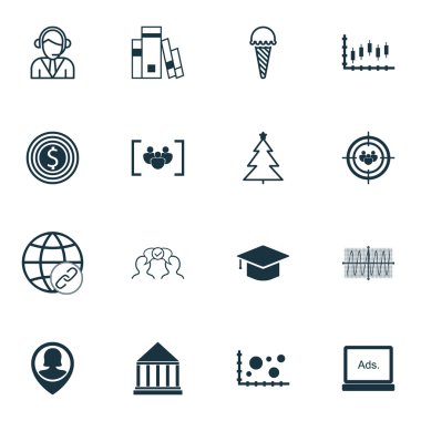 16 evrensel düzenlenebilir simgeler kümesi. Web, mobil ve App tasarım için kullanılabilir. Operatör, odak grup, bağlantılar ve daha fazlası gibi simgeleri içerir.