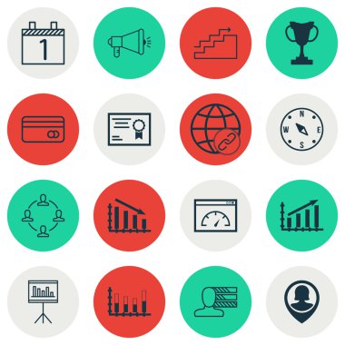 16 evrensel düzenlenebilir simgeler kümesi. Web, mobil ve App tasarım için kullanılabilir. Medya kampanyası, yükleme hızı, kar grafik ve daha fazlası gibi simgeler içerir.