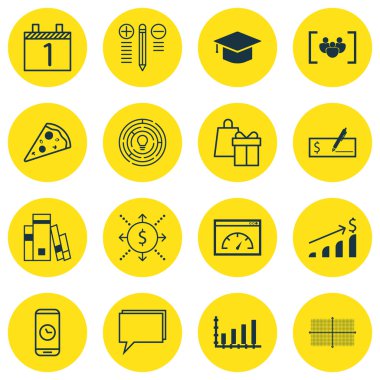 16 evrensel düzenlenebilir simgeler kümesi. Web, mobil ve App tasarım için kullanılabilir. Gibi yükleme hızı, yenilik, kare diyagramı ve daha fazlasını içeren.