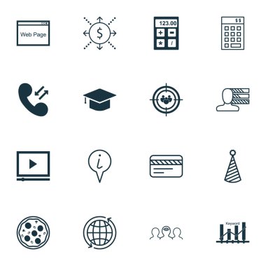 16 evrensel düzenlenebilir simgeler kümesi. Web, mobil ve App tasarım için kullanılabilir. Bilgi: işaretçi, anahtar kelime optimizasyonu, kişisel becerileri ve daha fazlası gibi simgeleri içerir.