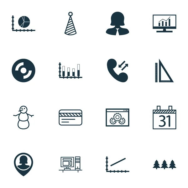 Conjunto de 16 iconos editables universales. Puede ser utilizado para el diseño web, móvil y de aplicaciones. Incluye iconos como gráfico de línea, gráfico de círculo, datos celulares y más . — Vector de stock