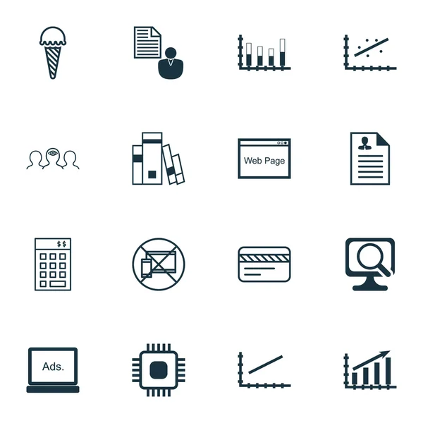 Conjunto de 16 iconos editables universales. Puede ser utilizado para el diseño web, móvil y de aplicaciones. Incluye iconos como el sitio web, Informe, Coaching y más . — Vector de stock