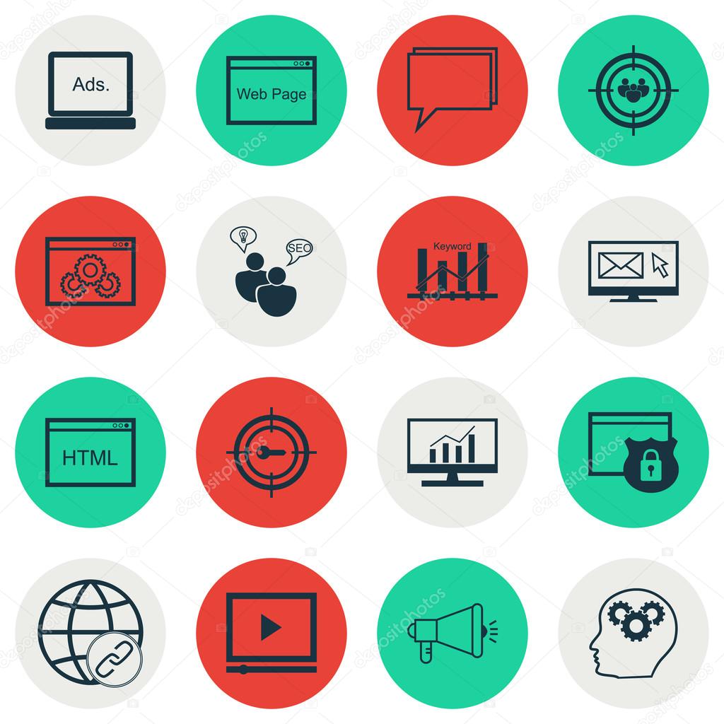 Set Of Advertising Icons On Digital Media, Coding And Keyword Marketing Topics. Editable Vector Illustration. Includes Marketing, Optimization And SEO Vector Icons.